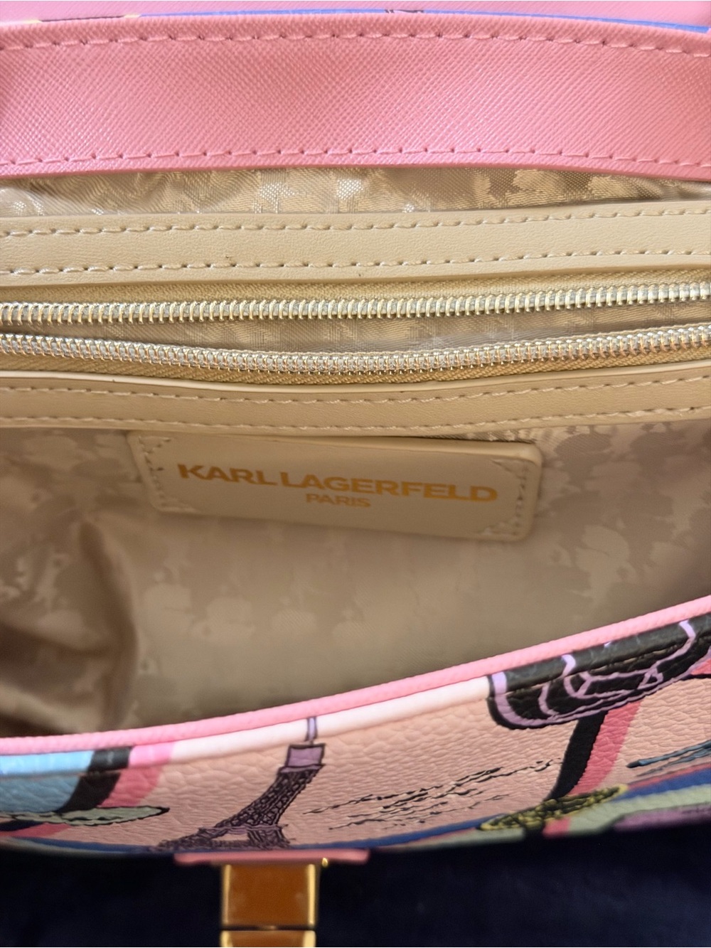 Karl Lagerfeld Pastel Pink Multicolor Paris Postcard Chain Shoulder Bag - Picture 5 of 8